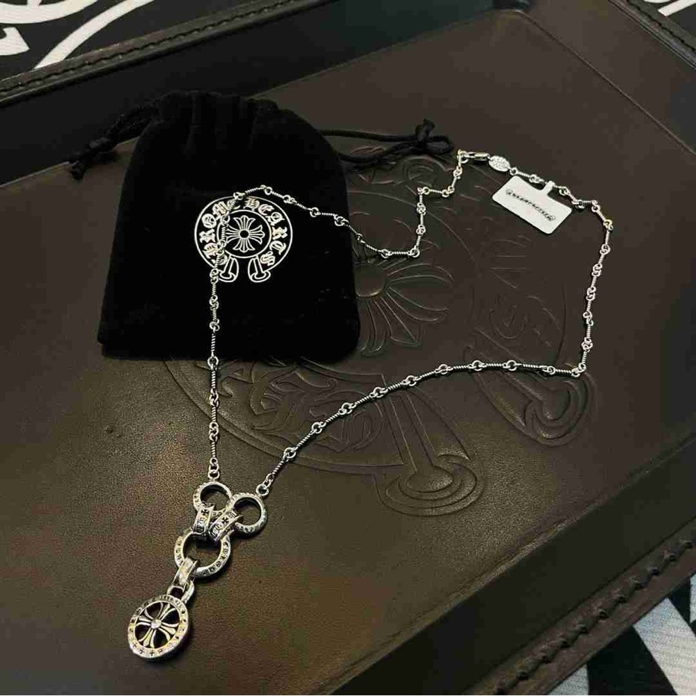 Chrome Hearts Silver Wheel Pendant Necklace